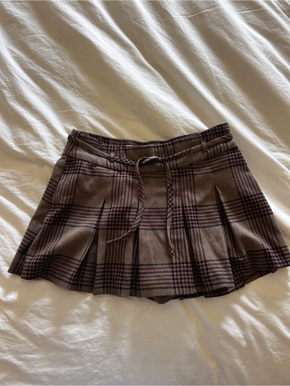 Hollister Brown Plaid Pleated Mini Skirt with Tie